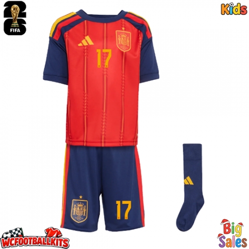 Spain Nico Williams #17 Replica Home Stadium Kit for Kids World Cup 2026 Short Sleeve (+ pants)